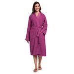 DREAMWEAVERS 100% Soft Terry Cotton Velour Bathrobe Super Soft & Absorbent Knee Length with 3/4 sleeve for Unisex (Pink, Medium)