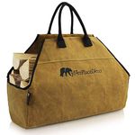 Heavy Duty Waxed Canvas Log Carrier Tote Bag with Unique Embroidered Logo, Extra Large Durable Firewood Holder with Strong Comfort Handle, Heavy Duty Wood Carrying Bag