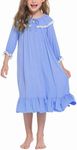 Ekouaer Toddler Cute Nightgown Little Girls Cotton Princess Sleep Dress for Birthday Gift Soft Pajamas Dress Comfy Nightie(Blue,3-4T)