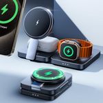 LISEN 3 in 1 Wireless Charging Station for iPhone Foldable Magsafe Charger for Apple Watch Portable Wireless Travel Charger for iPhone Night Stand for iPhone 16/15/14/13/12 AirPods