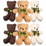 MSYU 6 Pack Teddy Bears with Detachable Bows 10 Inch, Small Plush Stuffed Animals Toys for Birthday Gift and Home Decorations