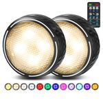 LED Puck Lights Battery Operated Under Cabinet Lighting, Closet Lights with Remote, Color Changing Under Counter Lighting, Stick On Lights for Kitchen, Bookshelf, Cupboard, 2 Pack - Black