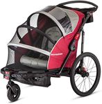 Schwinn Joyrider Deluxe Double Child Bike Trailer Stroller Combo, Max of 2 Children with Total Weight of 80 lbs., Canopy, 20-Inch Air-Filled Tires, Red