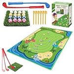 Chipping Golf Game Mat Golf Practice Mats - Includes Chip Mat, 16 Sticky Balls, 6 Piles, 2 Kid Golf Game Club, Improve Golf Skills Set Golf Training Aid Equipment for Indoor Outdoor Game(143cmx97cm)