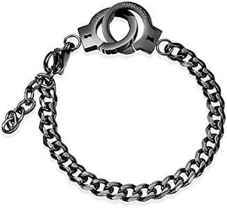 HMOOY Handcuff bracelet, Stainless Steel Handcuff Chain Link Bracelet Adjustable Anklet Bracelet Partners in Crime Black Handcuff Statement Bracelet for Men Women, Metal, no gemstone