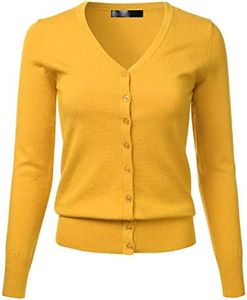 FLORIA Women's V-Neck Long Sleeve Button Down Soft Knit Cardigan Sweater (S-XL), Fm5178_honey, Medium