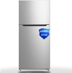 Top Freezer Refrigerator, Frost Free Counter Depth Fridge, Kitchen Refrigerator Stainless Steel 14.2 Cu Ft for Garage, Home, Office, Ice Maker Ready