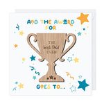 Father's Day Card With Wooden Trophy Token For The Best Dad Ever (Greetings Card, Dad)