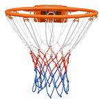 FUNJRPE Basketball Double Spring Solid Rim, Basketball Net, Indoor Outdoor Hanging Basketball Goal with All Weather Net Wall Mounted Basketball Hoop 18''