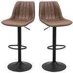 HOMCOM Adjustable Bar Stools Set of 2, Leathaire Swivel Barstools with Back and Footrest, Upholstered Bar Chairs for Kitchen, Dining Room, Home Pub, Brown