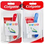 Travel Toothbrush and Toothpaste Set of 2 by Wishesla - Bundle with Colgate Foldable Toothbrush and Mini Toothpaste, Travel Size Toiletries, Mini Travel Essentials, Red and Blue