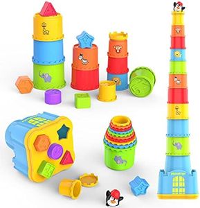 MOONTOY Jouet Cubes empilables Bebe,Jeux Montessori 1 an,Jouet Enfant 1 an,Tasses à Empile bébés pour Bébés Jouets Enfants Préscolaire Jeux Educatifs Plus de 1 2 3 Ans Cadeau Garçons Filles
