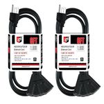 EP 2 Pack 6 Ft Outdoor Extension Cord with 3 Electrical Power Outlets - 16/3 SJTW Black Cable with 3 Prong Grounded Plug for Safety Great for Christmas Lights, Garden and Major Appliances