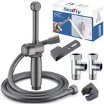 Handheld Bidet Sprayer Kit, SonTiy Bidet Attachment Muslim Shower Spray for Toilet UK Bathroom Douche, Baby Cloth Diaper Wash, Pet Bath, Personal Hygiene, Adjustable Pressure, Solid Brass…