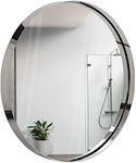 Hamilton Hills 24 inch Large Silver Round Mirror Polished Metal Framed | Contemporary Classic Deep Set Design | Wall Mount Circle Mirror for Home Decor | Round Vanity Mirror for Bathroom and Bedroom