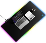 Cacoy RGB Mouse Pad XXL, 40" x 20" Extended Desk Mat with Smooth Surface and 9 Lighting Effects, LED Lighting Desk Pad with Stitched Edges and Non-Slip Rubber Base, Gaming Computer Mouse Pad, Black