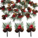 FAZHBARY 20 PCS Snow Covered Pine Needles Branches with Red Berry Stems Mini Pinecone Picks for Crafts Holiday Wreath Christmas Tree Ornaments Decor by Baryuefull