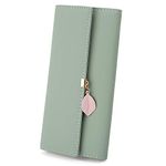 UTO Purses for Women RFID Blocking Ladies Long Wallet Leaf Pendant Zipper Coin Pocket Multi Card Slots Faux Leather Green