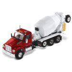 Diecast Masters Kenworth T880 SFFA Concrete Mixer Truck - Radiant Red | Tandem with Lift Axle and McNeilus Bridgemaster Mixer | 1:50 Scale Model Semi Trucks | Diecast Model 71062