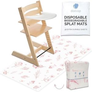 Disposable Splat Mats (30 Count) | Biodegradable | Under High Chair Mat for Floor | Durable | Baby Led Weaning Supplies | dollop (Rose Wildflower)