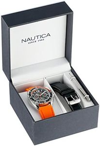 Nautica Montre Homme Quartz Résine Silicone, Ensemble Orange/Noir, Chronographe