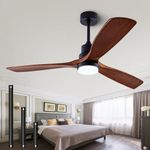 dearnow 48" Wooden Ceiling Fan with Lighted Remote Control, Indoor Outdoor Wooden Ceiling Fan, Outdoor Modern Ceiling Fan with 3 Fan Blades for Patio, Living Room, Farmhouse, etc (Black + Walnut)