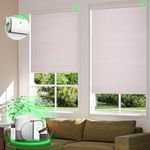 MUSCLEAREA Motorized Blinds with Remote,No Tools No Drill Cordless Roller Shades,Grasscloth Fabric Automatic Blinds,Electric Blinds for Windows,Work with Alexa/Google,White,34" Wx72 H