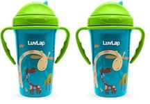 LuvLap Tiny Giffy Sippy Cup, Silicone Straw, BPA Free, 300 ml 18m+ (Green) (Pack of 2)