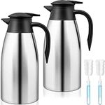 2 Pcs 68 oz Thermal Coffee Carafe Insulated Stainless Steel Coffee Carafe for Hot Liquids Vacuum Thermal Pot Creamer Carafe Dispenser with Brushes Keeping Hot 12 Hours (Silver)