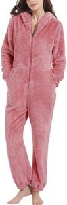 Flygo One Piece Pajamas for Women Adult Onesie PJ Warm Flannel Homewear Sleepwear(Pink-M)