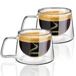 KAMEUN Double Walled Coffee Cups 200ML, Set of 2 Coffee Cups with Handle, Handmade Insulated Borosilicate Glass, Dishwasher Safe & Heat Resistant, Ideal for Clear Mug for Hot and Cold Drinks