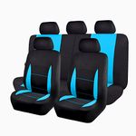 Flying Banner Flat Cloth Universal Fit Car Seat Covers Full Set with Airbag Compatible (Black and Mint Blue)