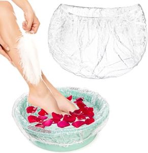 DEAYOU 120 Pcs Disposable Pedicure Spa Liners, Elastic Large Footsie Bath Liners, Thick Plastic Pedicure Bowl Liners Fit for Most Chair Spas, Foot Tub, Beauty Salon, Hotel, Home, Clear, 48"