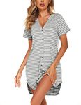 Ekouaer Short Nightgown for Women Sexy Knee Length Nightdress Striped Sleepwear Button Nightshirts