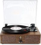 Vinyl Record Player Wireless Turntable with Built-in Speakers and USB Belt-Driven Vintage Phonograph Record Player 3 Speed Vintage Coffee