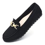 Cvistpieo Loafers for Women Business Casual Shoes Comfortable & Lightweight Penny Loafers Slip On Work Flats, Black Suede, 10