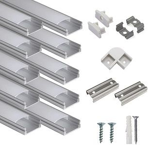 hunhun 10-Pack 3.3ft/1Meter U Shape LED Aluminum Channel System with Milky Cover, End Caps and Mounting Clips, Aluminum Profile for LED Strip Light Installations, Very Easy Installation