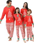 MDAI Christmas Pajamas Family Set-Matching Christmas Family Pajamas with Xmas Tree Printed PJ's Sleepwear Pyjama Noel Famille