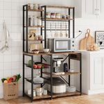 GarveeHome Bakers Rack with Power Outlets, 7-Tier Microwave Stand with 2 Wire Basket, 35.4 Inch Industrial Coffee Bar Station, Kitchen Large Bakers Rack with Storage for Pots, Dishes, Retro Brown