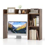 COSTWAY Desktop Bookshelf, Wooden Countertop Bookcase with Shelves and 2 Anti-Tipping Kits, Free Style Multipurpose Desk Storage Organizer Display Shelf Rack for Office Supplies, 94x25x74cm (Brown)