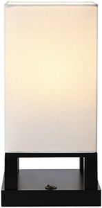 Brightech Maxwell Bedside Lamp with USB Port – Compact Table Lamp for Bedroom, Living Room - Modern Asian Nightstand Lamp with Wood Frame - LED Bulb, Soft Light - Black