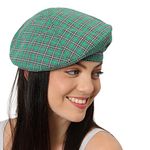 Haute Sauce Women Green Scottish Checked Print Beret Hat for Outdoor Everyday Wear | UV Protection | Lightweight | Foldable | Packable | Latest Stylish Casual Headwear for Women & Girls