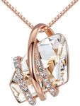 Leafael Wish Stone Pendant Necklace with Crystal White Birthstone Crystal for April, 18K Rose Gold Plated, 18" + 2" Chain