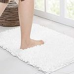 Walensee Bathroom Rug Non Slip Bath Mat (20x32 Inch White) Water Absorbent Super Soft Shaggy Chenille Machine Washable Dry Extra Thick Perfect Absorbant Best Large Plush Carpet for Shower Floor