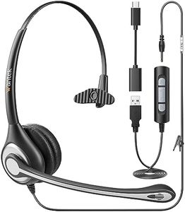 Wantek USB Wired Headset with One-Ear Noise Cancellation Headphone and One Microphone - Connect to PC Mac via USB or Other Devices with 3.5 MM Jack
