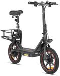 DYU Electric Scooter with Seat, 14 inch Folding E-Scooter with 36V 10Ah Battery, Up to 35 Miles Range, Large Capacity Basket, Double Disc Brakes, Compact Portable