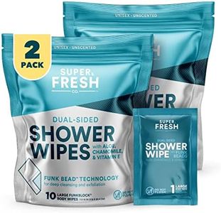 Super Fresh FunkBlock Shower Wipes - Large Body Wipes for Hygiene, Camping Wipes, Gym & Travel. No Rinse Bathing Wipes with Aloe & Vitamin E. Unscented. Bag of (20) Individually Wrapped Wipes
