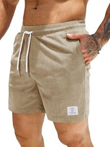 JMIERR Men's Shorts Corduroy Textured Casual Lightweight Drawstring Basketball Shorts Sports Wear 5 Inch US 40 (XX-Large) Parchment