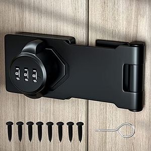 GDFOX Mechanical Password Rotary Hasp Locks, Door Security Slide Latch Lock for Small Doors, Cabinets, Barn Door, Bathroom, Outdoor, Garage, Garden (Black)