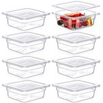 Sieral Clear 1/6 Size Food Pan Restaurant Containers with Lids Square Cambro Food Storage Polycarbonate Salad Bar Containers Commercial Hotel Pans for Kitchen Food Prep (8 Pcs, 2.6 Inch, 1 Quart)